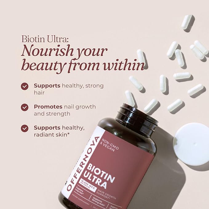 Biotin Ultra - Vitaminas para el Cabello con Biotina - Pastillas para Crecimiento del Pelo y Barba | Fortalece el Pelo Piel y Unas - 120 Tabletas