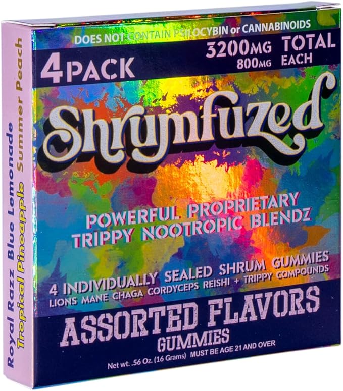 Proprietary Nootropic Gummy 3200mg - Lion's Mane, Reishi, Chaga, and Cordycep Nootropic Tripee Mushroom Blend (4, Assorted)