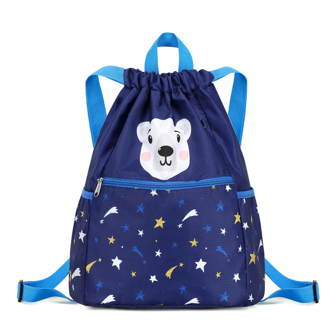 Ryushoyo White Bear Drawstring Bags Backpack Bag Fashion Sport Gym Sack Drawstring Bag String Bag Yoga Bag for Men Women Boys Girls Blue