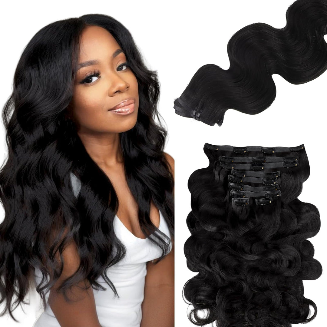 Lashey Seamless Clip In Hair Extensions Human Hair 150G 9Pcs 22 Inch Body Wave #1 Jet Black Clip In Hair Extensions For Women Na
