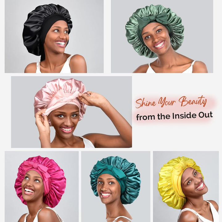 Silk Sleeping Bonnet for Women | Double Layer Satin Lined | Curly Hair | Yellow