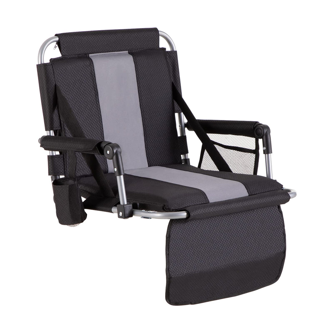 GREEN PARTY Stadium Seat for Bleachers Portable Outdoor Floor Folding Stadium Chair with Armrest, Back Support, Cup Holder, Mesh Bag and Hide Hooks