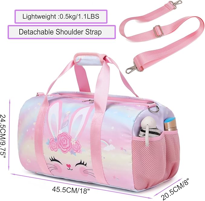 Unicorn Dance Bag for Girls Travel Duffel Bags Girls Sports Gym Bag Overnight Ballet Dance Bag with Shoe Compartment and Wet Compartment（Pink）