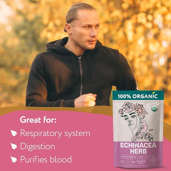 Echinacea Tea Organic (10oz.) – Echinacea Purpurea Herb Loose Leaf - Equinacea Organica - Body Defenses, Immune Support Tea