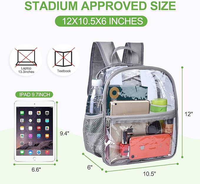 USPECLARE Clear Backpack for Stadium Approved 12×6×12, Water proof Clear Bag for Stadium Events and Concert Work Sport Event