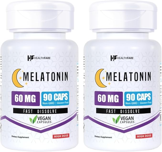 Melatonin 60mg | 90 Tablets | Vegetarian Formula | Non-GMO | Gluten-Free | Unflavored | Made in The US (2-Pack of 60)