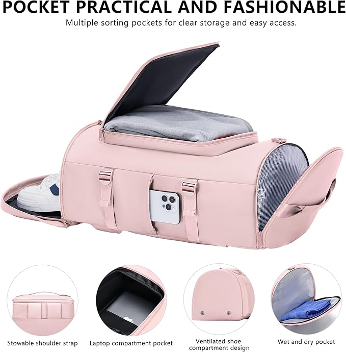 MIYCOO Gym Bag with Shoes Compartment and Wet Pocket - Sports Duffle for Men and Women, Travel Backpack Weekender Overnight Bag Pink