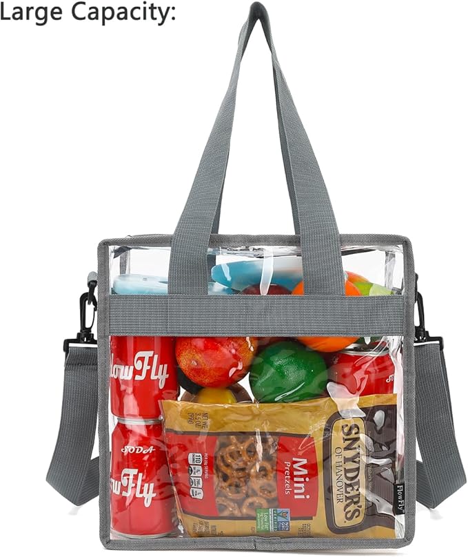 FlowFly Lunch Bag Tote Bag Lunch Organizer Lunch Holder Insulated Lunch Cooler Bag for Women/Men, Clear#Grey, Large