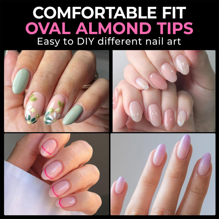 Almond Press-On Nails | 216 Pcs Full Cover Acrylic Tips | DIY Nail Extensions