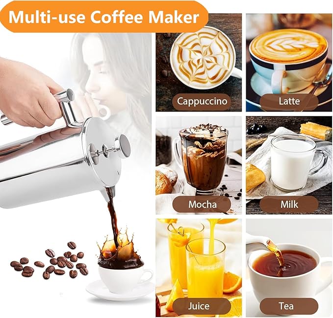 Small French Press 350ml, Double-Wall Insulated French Press Coffee Press Stainless Steel for travel camping, Single Cup Pour Over Coffee Maker (1 cup, 12 OZ)