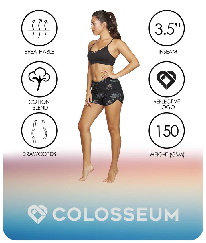 Colosseum Active Women's Simone Cotton Blend Yoga and Running Short (Black Floral, X-Small)