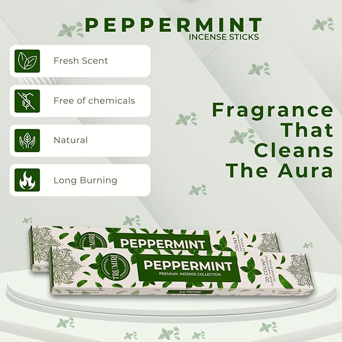 Peppermint Incense Sticks - Total 40 Insence-Sticks - Dual Pack of 20 Insense - Inciensos - Inscents - Natural Non Toxic Ingredients - Incents - Incence - Inscense - Insents
