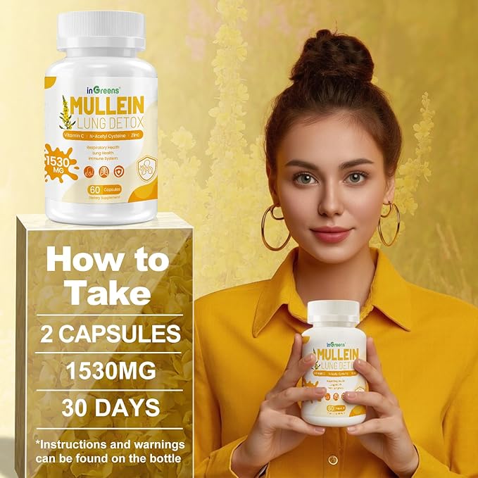 Mullein Leaf Extract 1530 Mg, 15-in-1 Herbal Supplements,Mullein Leaf Extract for Lungs,Bottled in USA - 60 Capsules
