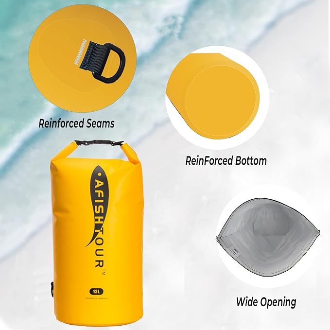 Waterproof Floating Dry Bag for Men Women - 12L Roll Top Sack Keeps Gear Dry with Shoulder Strap for Kayaking, Rafting, Boating, Swimming, Camping, Hiking, Beach, Fishing (Yellow)