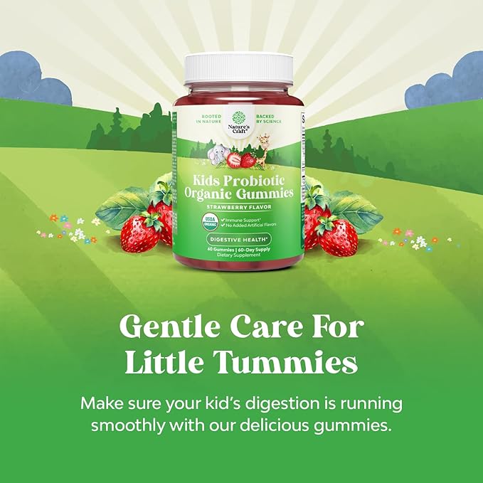 USDA Organic Kids Probiotic Gummies - Gut Bacteria Probiotics for Digestive Health & Stomach Relief - Gentle 2.5B CFU Kids Immune Support & Gut Heath Supplement - Vegan & Non-GMO Chews - 60 Count