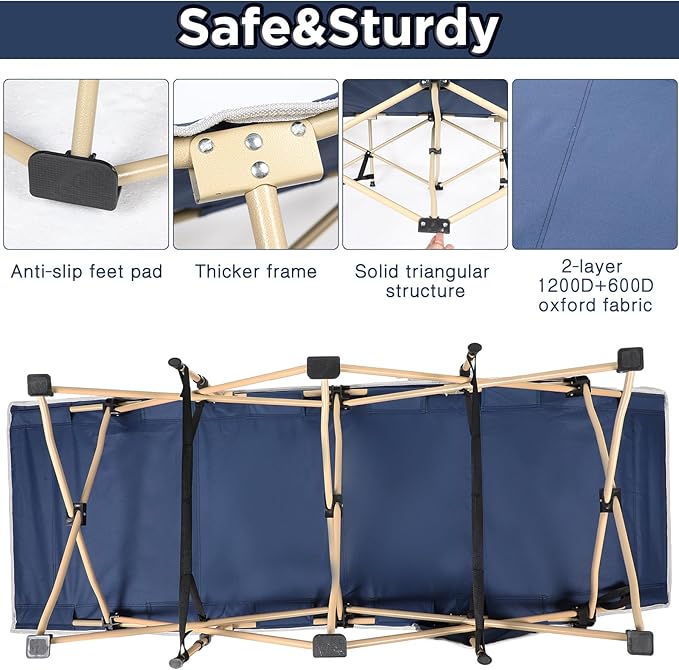 Wenqik 2 Pack 450lbs Max Load Camping Cot for Adults with Carry Bag Portable Folding Outdoor Sleeping Cot Heavy Duty Bed for Traveling Camp Military Office Nap Beach Home Lounging