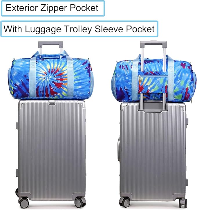 Dance Bag for Girls Travel Duffel Bags Waterproof Sports Gym Overnight for Girls Women,Tie-dye Ballet with Shoe Compartment (Tie-dye Blue)