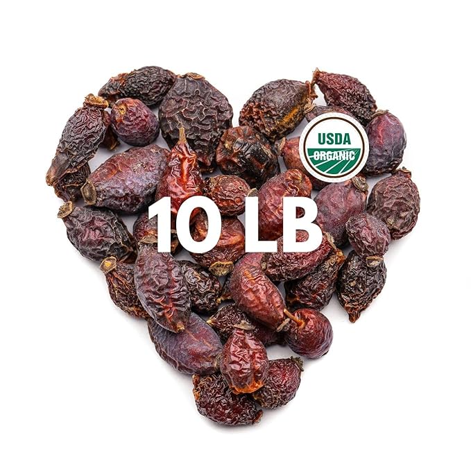 Super Large Value Pack 10 LB – Organic Dried Rosehip Fruit – Organic Rose Hips Whole (Rosa Canina) - Rich in Vitamin C, Antioxidants, & Immune Support – 100% Natural & Pure
