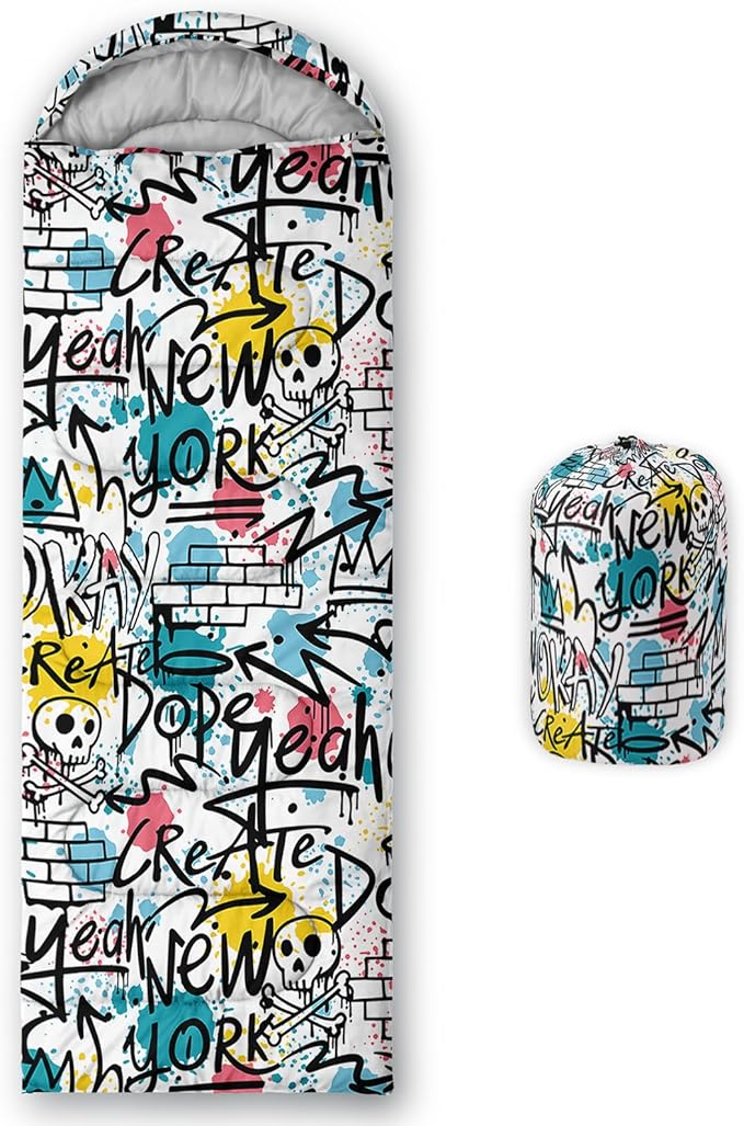 AILONEN Boys Sports Camping Sleeping Bags,Lightweight & Waterproof,3 Season Warm & Cool Weather,Black Player Basketball Sleeping Bags for Kids Adults,Travelling,Outdoors