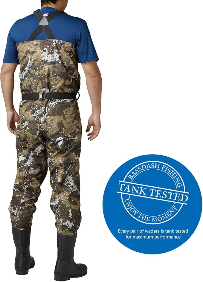 BASSDASH Breathable Ultra Lightweight Veil Camo Chest Stocking Foot Fishing Hunting Waders for Men