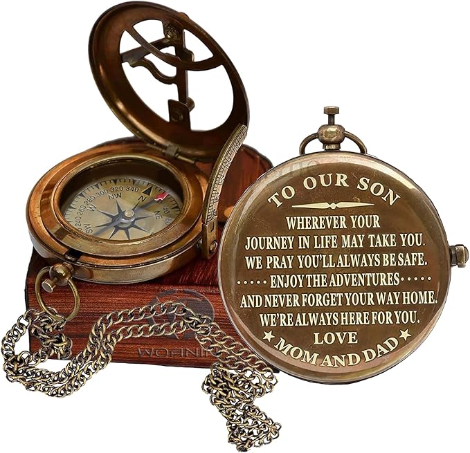 Son Gift to Our Son Compass Gifts for mom and dad with Leather Case Unique Birthday Wedding Day, Son Gifts from mom to Son - Motivational Quote Graduation Back to School Birthday Gift