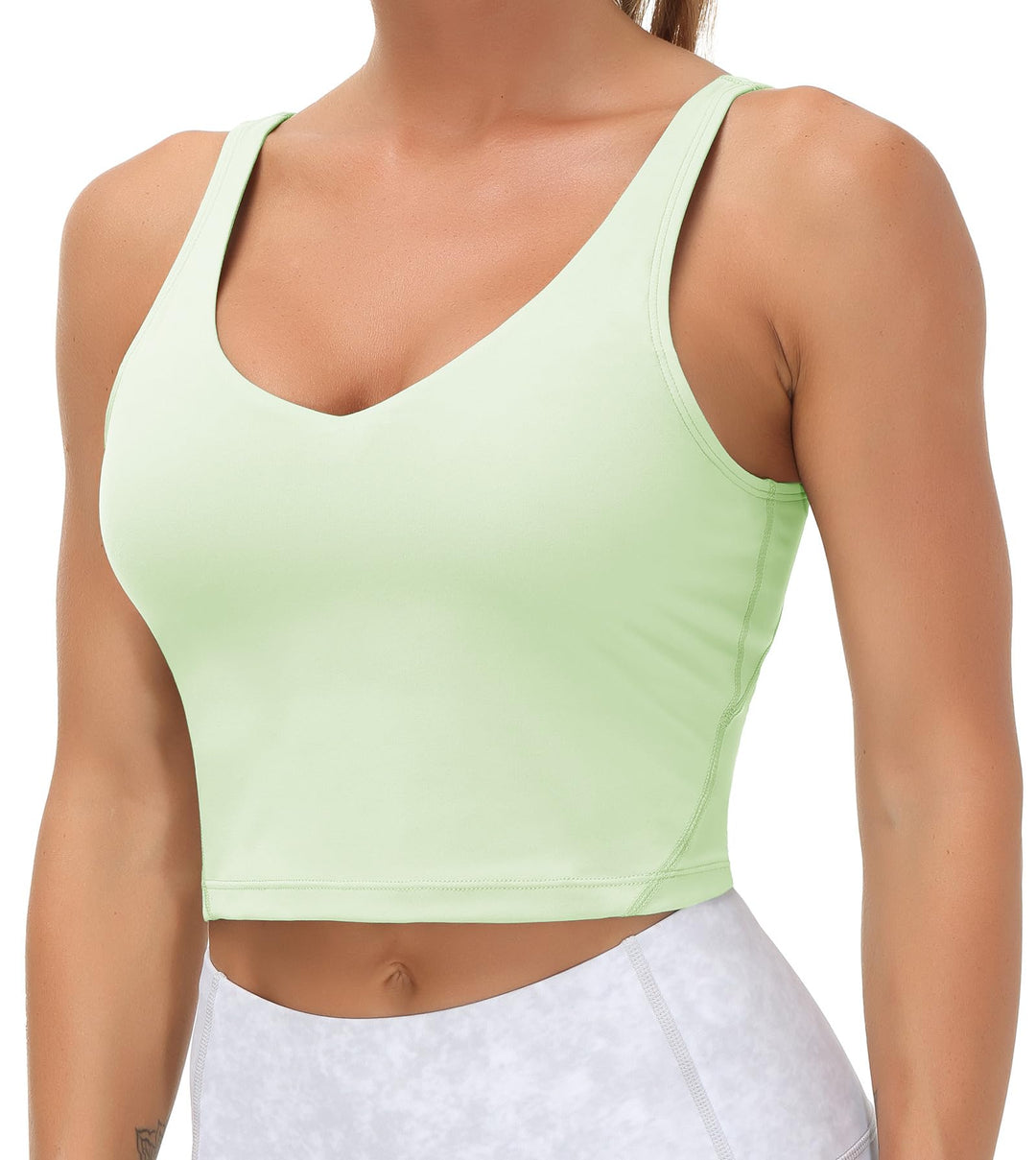 Women’s Longline Sports Bra Wirefree Padded Medium Support Yoga Bras Gym Running Workout Tank Tops(Pale Green, Small)