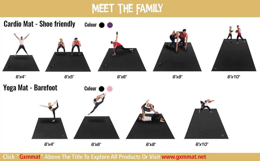 GXMMAT Large Exercise Mat 6'x4'/6'x5'/6'x6'(7mm), Thick Workout Mats for Home Gym Flooring, Extra Wide Non-Slip Durable Cardio Mat, Shoe Friendly, Perfect for Plyo, MMA, Jump Rope, Weights, Fitness