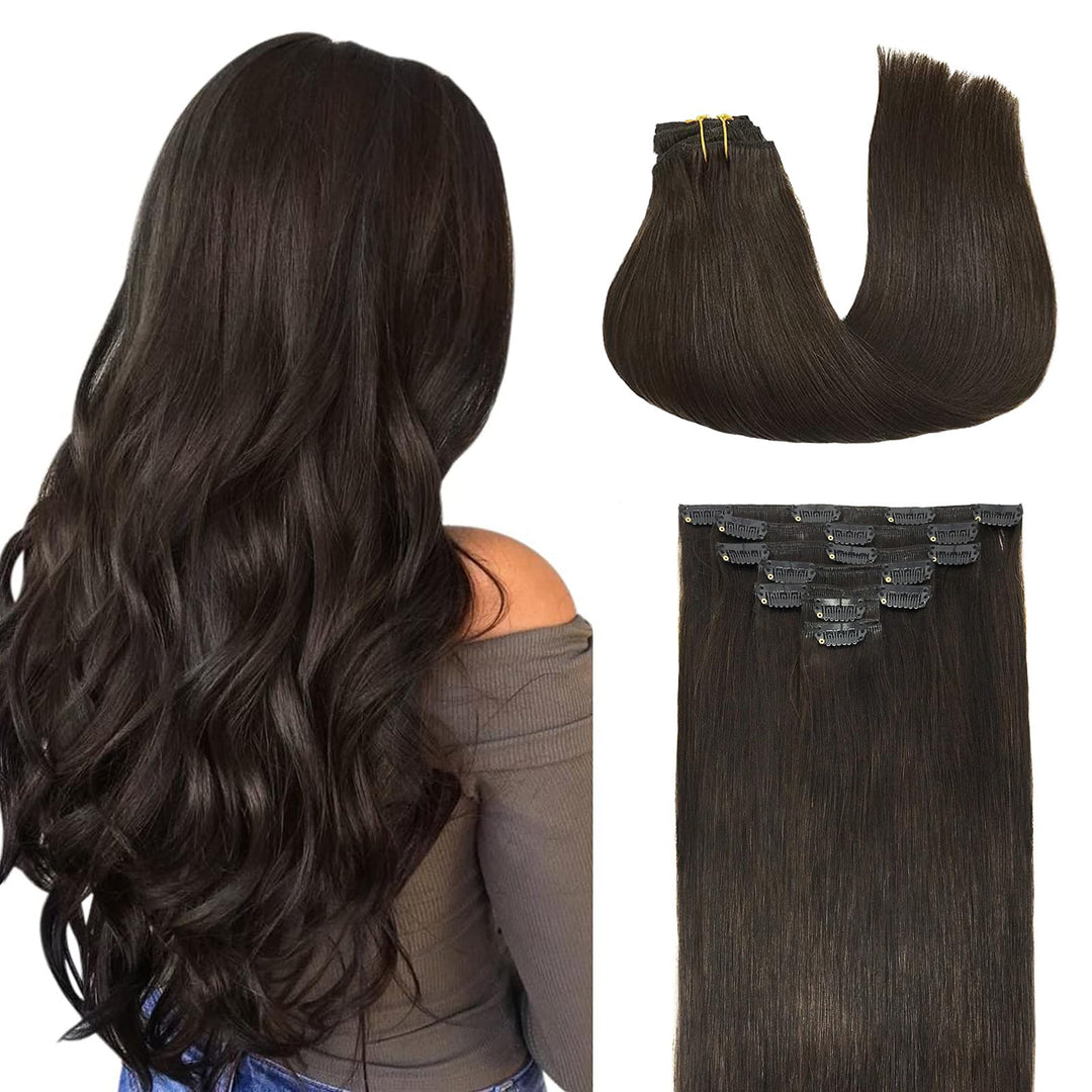 DOORES Clip in Hair Extensions Dark Brown 120g 7pcs 20 Inch Remy Human Hair Extensions Clip in Real Hair Extensions Natural Hair Straight Thick