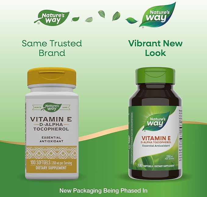 Nature's Way Vitamin E, D-Alpha Tocopherol, Essential Antioxidant, Helps Neutralize Free Radicals*, 268 mg per Serving, 100 Softgels (Packaging May Vary) - 2 Pack