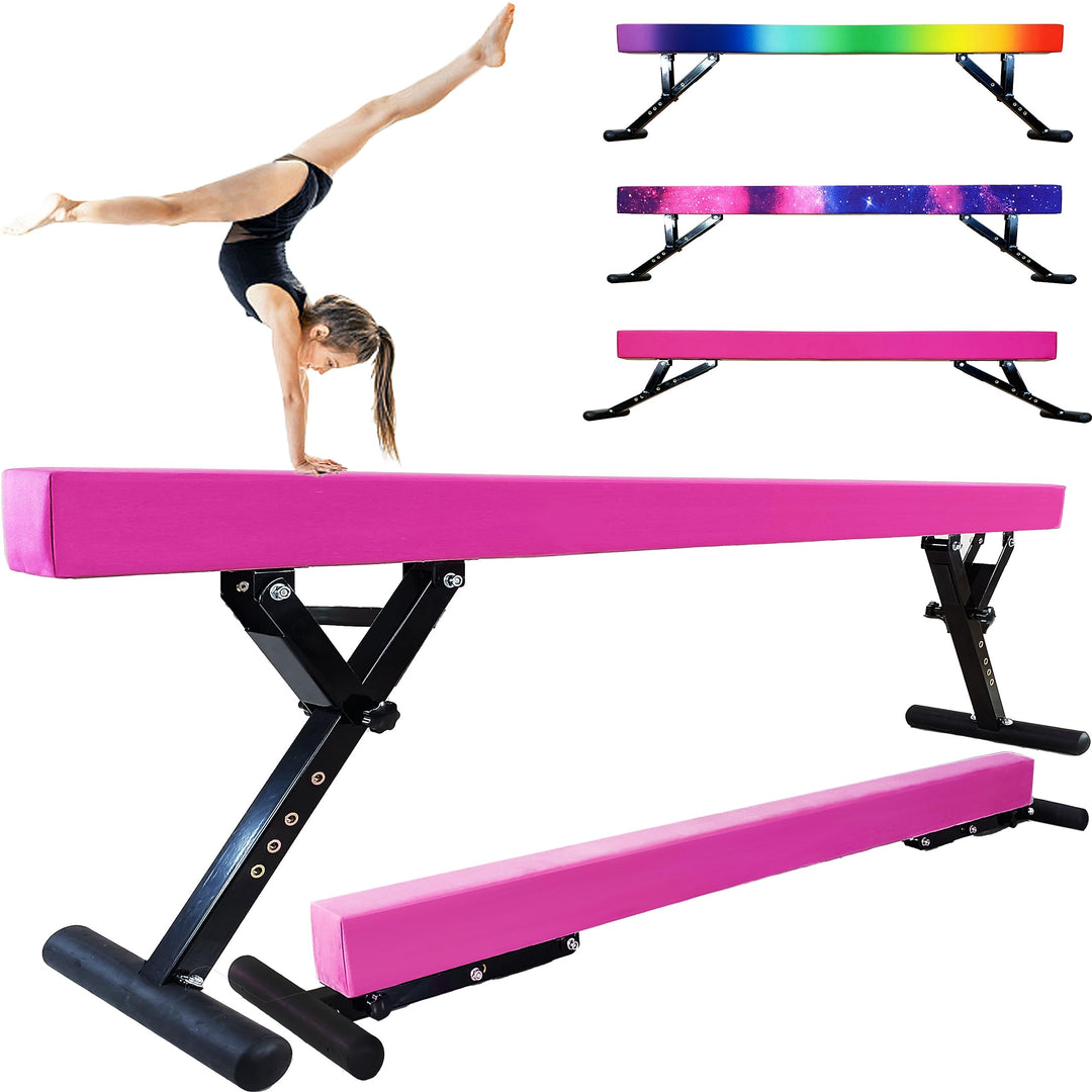 Seliyoo Adjustable Balance Beam Gymnastics Beam high and Low Floor Beam for Kids Home Training,Competition Gymnastic Equipment for All Skills with Weight Limit 500 LBS (Rose Red, 7"-29")