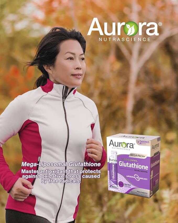 Aurora Nutrascience Mega-Liposomal Liquid Glutathione, Immune & Antioxidant Gut Health Support Supplement, 750 mg per Serving, Non-GMO, Sugar-Free, 10 Single Serve Packets