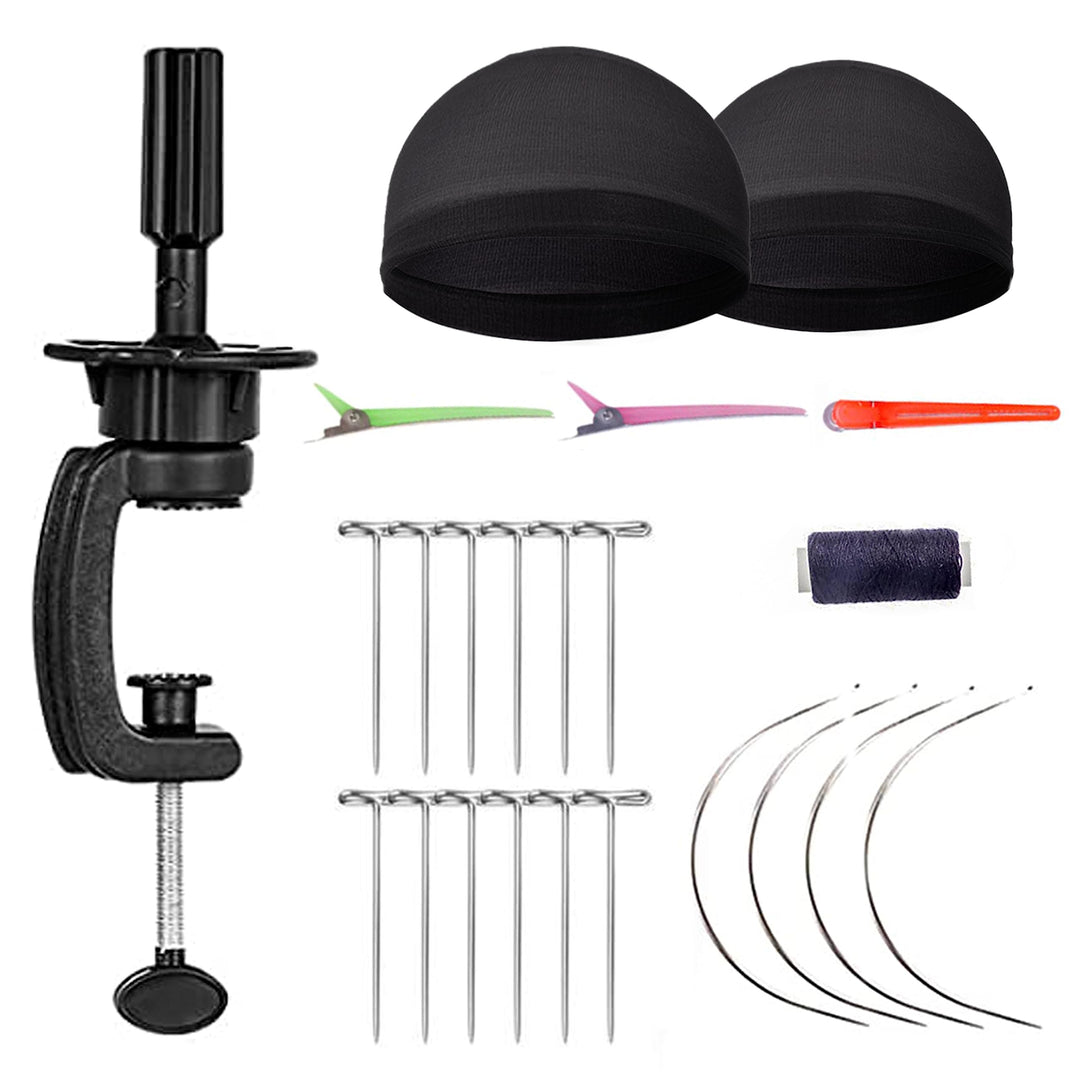 GEX 20"-24" Canvas Cork Wig Block Mannequin Head for Wig Making Drying Styling Display with Table C Clamp Stand Holder (Black 23")