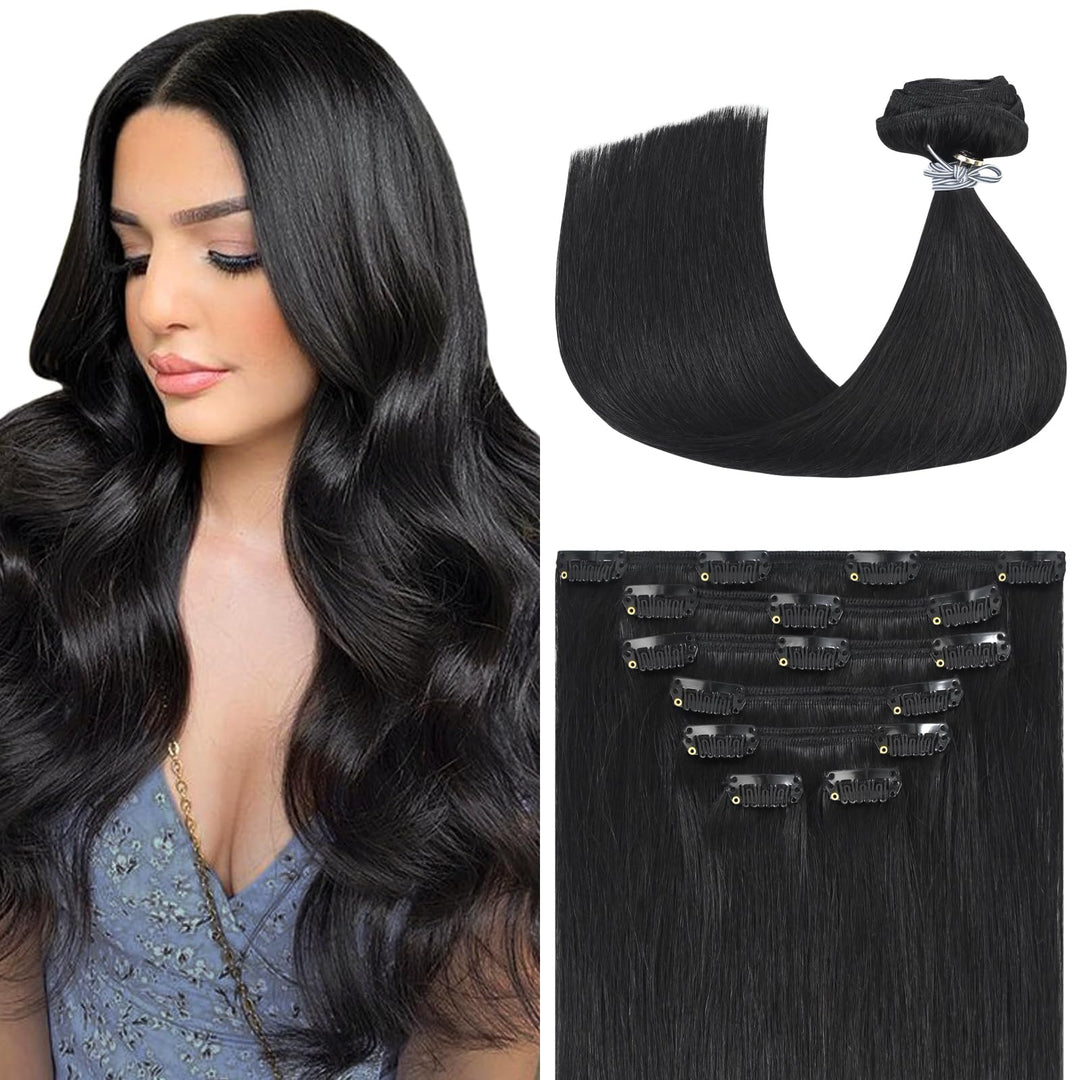 Aison Natural Black Hair Extensions Real Human Hair Clip In Hair Extensions Real Human Hair 70G 100% Remy Human Hair Clip In Ext