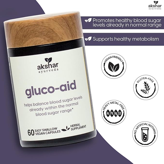 AKSHAR Ayurveda Gluco Support Supplement with Gymnema, Bitter Melon, Turmeric & More, Supports Healthy Levels(60 Capsules)