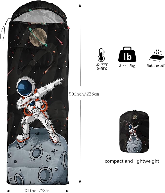 AILONEN Boys Sports Camping Sleeping Bags,Lightweight & Waterproof,3 Season Warm & Cool Weather,Black Player Basketball Sleeping Bags for Kids Adults,Travelling,Outdoors