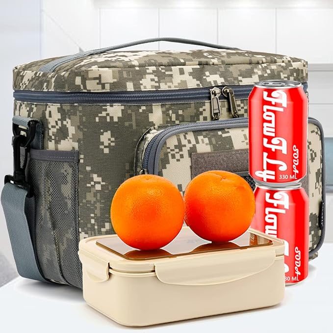 FlowFly Tactical Lunch Bag Large Insulated Lunch Box Cooler Tote for Men, Women with MOLLE/PALS Webbing (Digital#Camo, Large)
