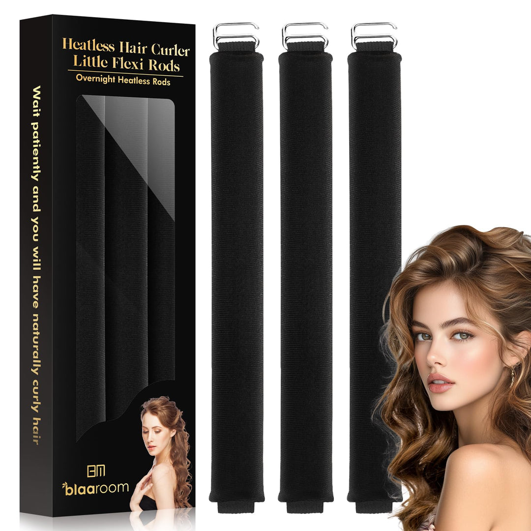 Overnight Heatless Hair Curler to Sleep in, Satin Velvet Overnight Curls Flexi Blowout Jumbo Rods, No Heat Sleeping Curling for Hair Styling Tools - 3pcs Black