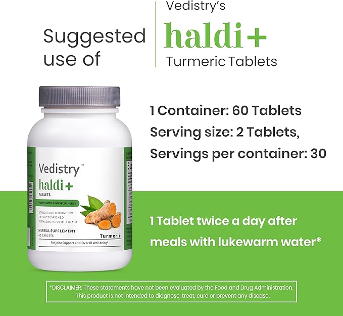Haldi+ 850mg Turmeric Tablets with 95% Curcumin & Long Pepper | 60 Tablets | Maximum Absorption | Vegan Herbal Supplement | Pack of 1