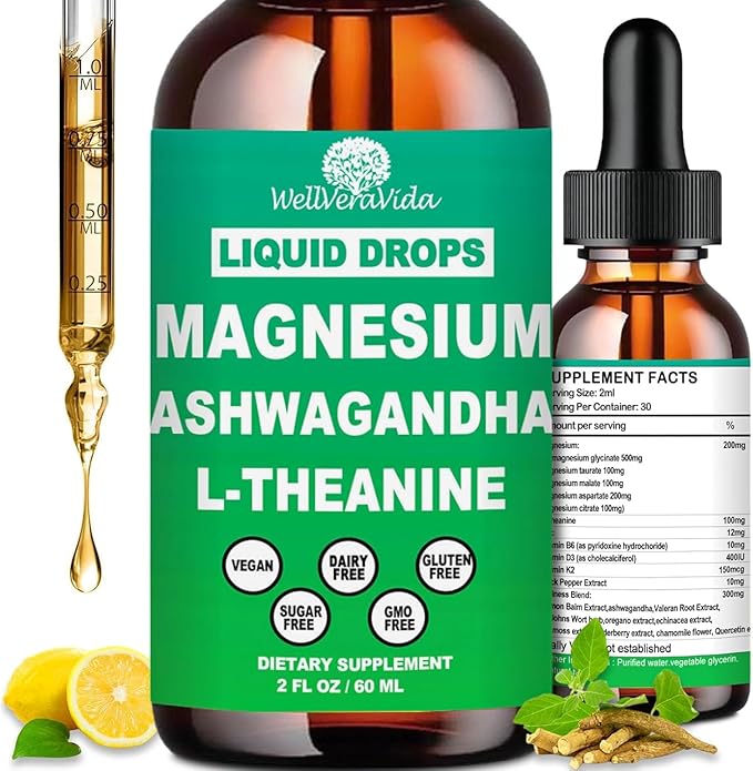 Cortisol Supplements for Women & Men, Cortisol Calm Detox Manager Reducer w. Magnesium Ksm-66 Ashwagandha L-Theanine Vitmain D3 K2 B6, Cortisol Liquid Drop for Recess Mood & Hormone Balance, Lemonade
