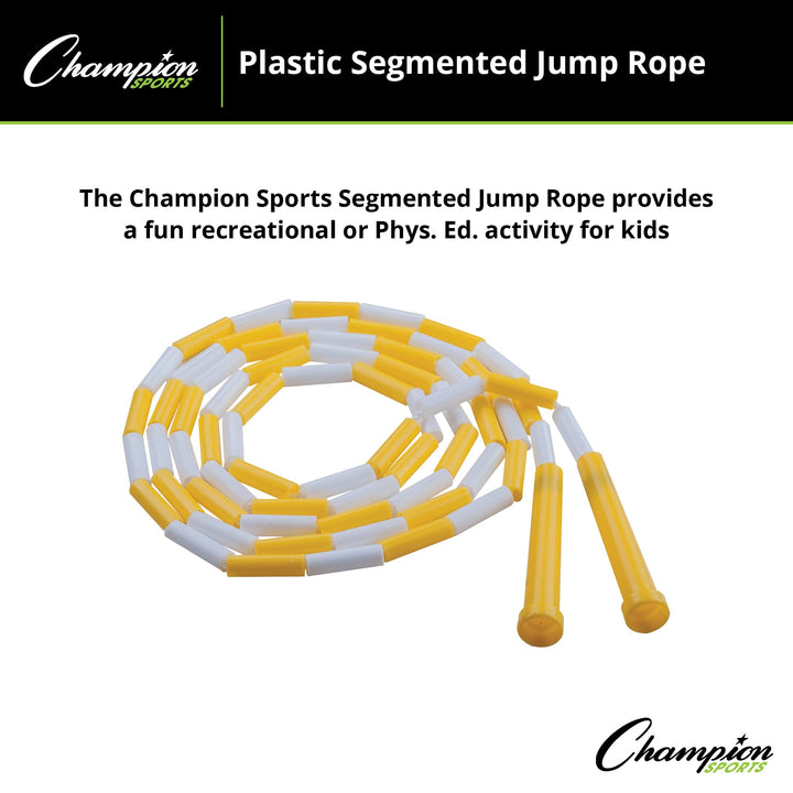 Champion Sports Classic Plastic Segmented Beaded Jump Ropes - Phys. Ed, Gym, Fitness and Recreational Use, 8'L, Yellow/White