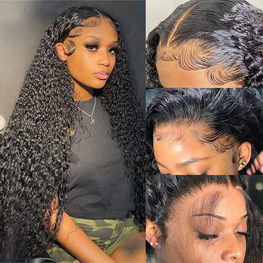 Jenniferita 28Inch Deep Wave Wig, 13X6 Hd Transparent Lace Front Wigs, Human Hair, Natural Black Deep Wave Wig