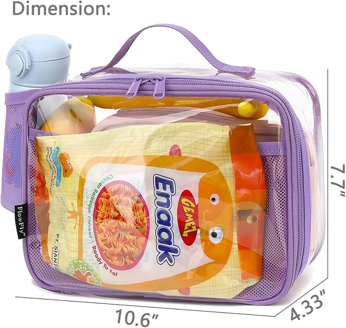 FlowFly Kids Lunch box Insulated Soft Bag Mini Cooler Back to School Thermal Meal Tote Kit for Girls, Boys,ClearPurple