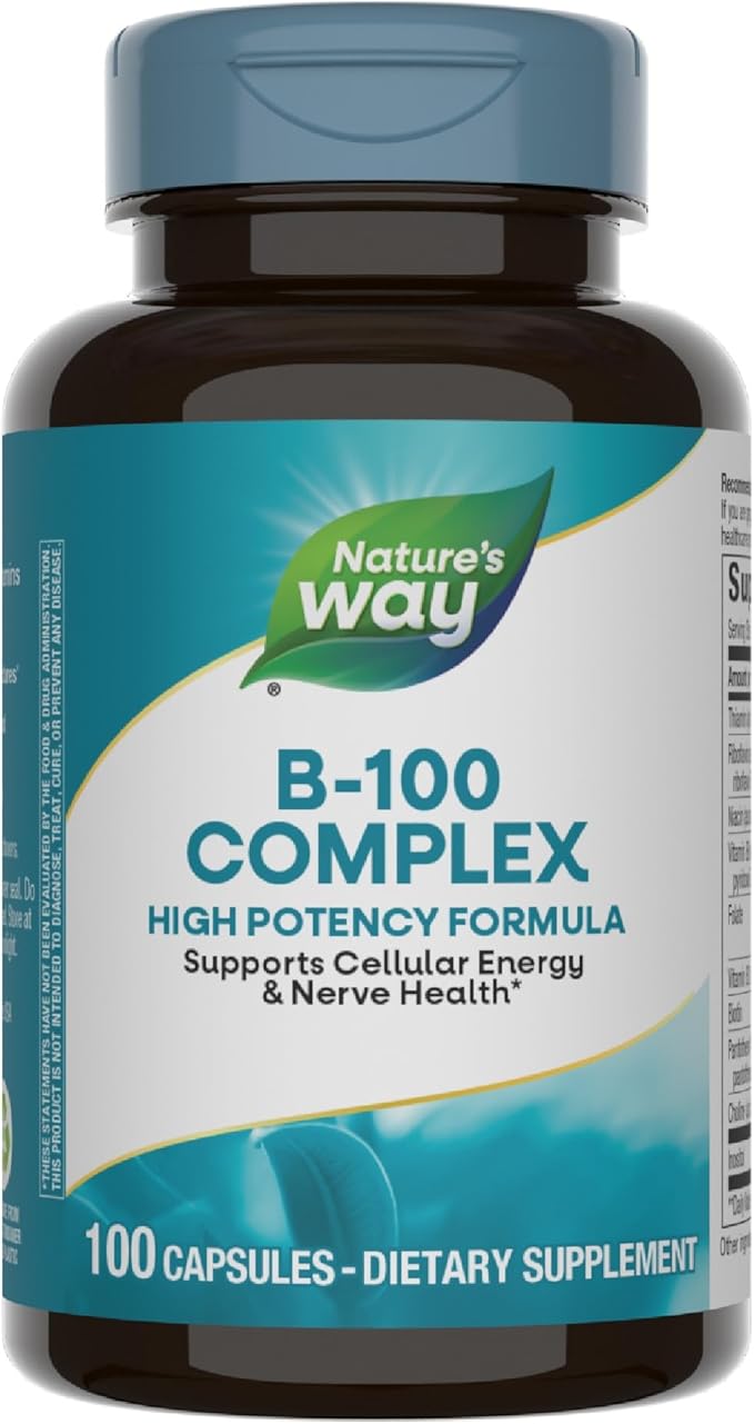 Nature's Way B-100 Complex, Supports Cellular Energy and Nerve Health*, 8 B-Vitamins, 100 Capsules (Packaging May Vary)