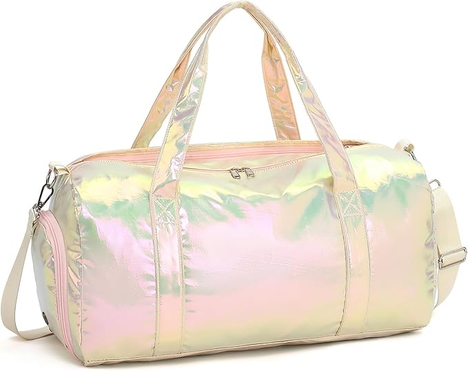 Gym Sports Duffle With Wet Pocket, Dance and Overnight Bag With Waterproof Shoe Pouch and Air Hole for Girls, Kids, Women - Travel Foldable