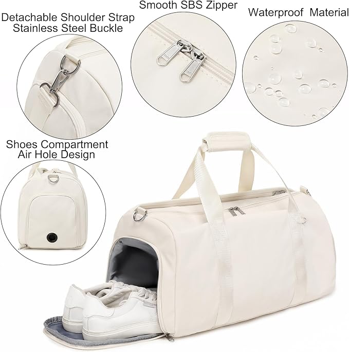 Dance Bag for Girls Ballet Bag Gym Bag Sports Travel Duffle Overnight Weekender Bag Water Resistant Yoga Bags with Shoes Compartment Beige