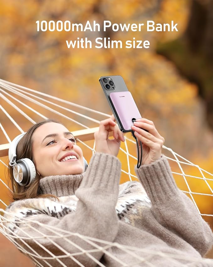 VEEKTOMX Mini Portable Charger Power Bank 10000mAh, 22.5W Fast Charging Powerbank USB C Slim & Lightweight Travel Phone Charger Dual Voltage Small Battery Pack for iPhone/Samsung/Google/Tablet, Purple