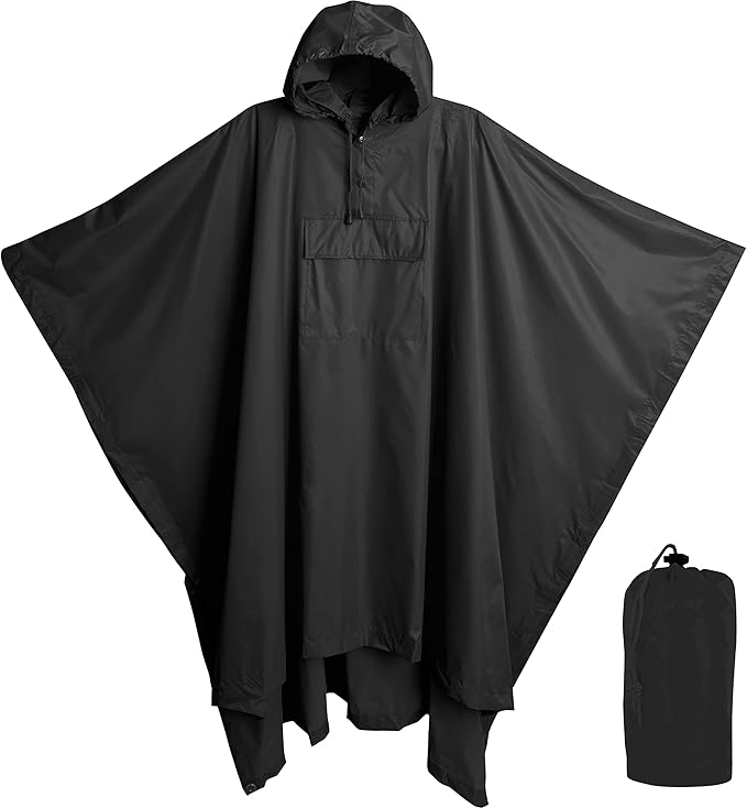 Heavy Duty Rain Poncho for Backpacking, Waterproof Lightweight for Adults, Military, Emergency, Camping, Men, Women