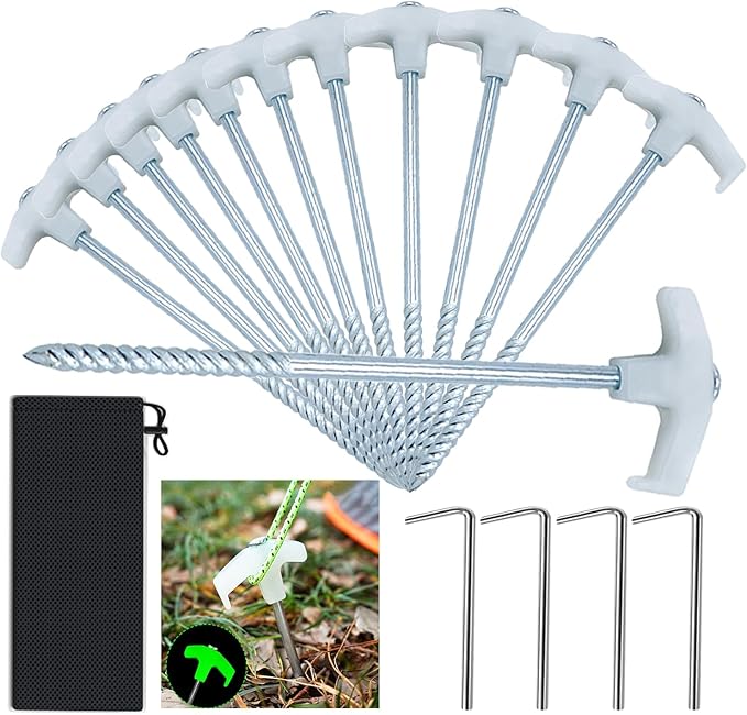 9.8-inch Fixed Tent Stake - Heavy Duty Luminous Tent Camping pop-up Tent Stake, Used for Outdoor Camping Tents, Canopies, courtyards, Gardens, Lawn Metal Stakes