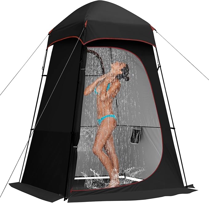Camping Shower Tent, Oversize Pop Up Changing Tent, Portable Outdoor Bathroom Toilet Tent with Floor, Easy Set Up Privacy Shelter for Dressing, Hiking, Fishing, UPF50+