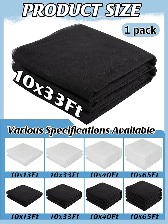 Mosquito Net for Patio - 10Ft x 33Ft for Each Garden Mesh Screen Barrier, Super Dense Patio Netting for for Balcony Porch Umbrella Fruit Tree Gazebo Canopy RV Camping, Black